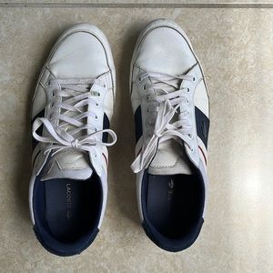 LACOSTE mens sneakers size 10.5 white/navy/red- very good condition!